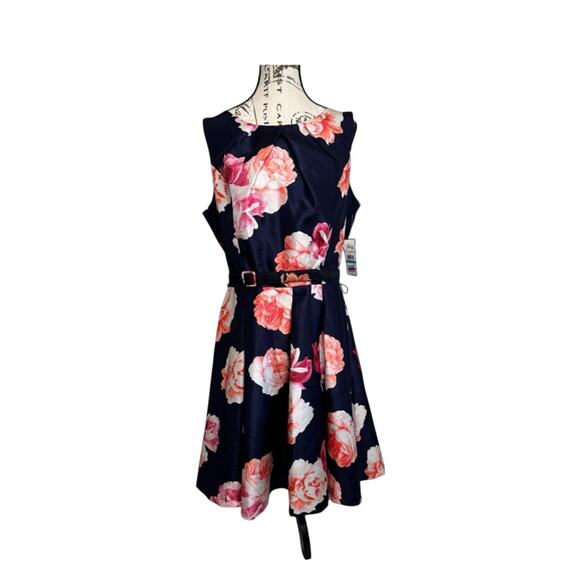 JESSICA HOWARD *NWT Navy blue floral fit & flare women’s 16 plus midi dress - Picture 1 of 10
